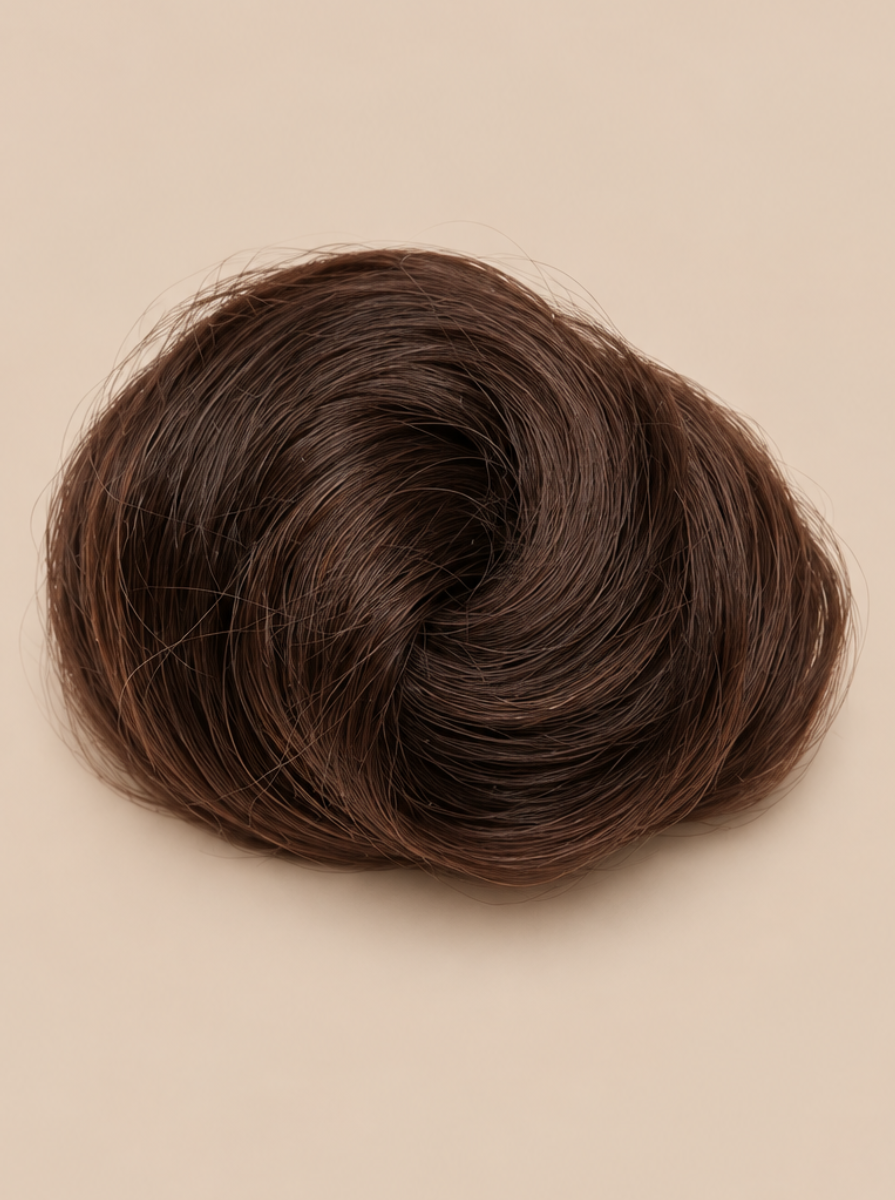 Clutch-On Scrunchie in Dark Brown, 100% human hair