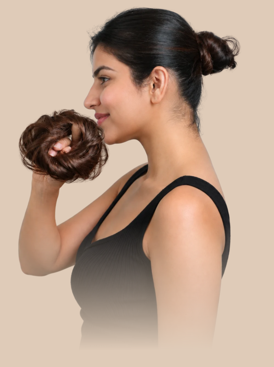 Donut Scrunchie Bun in Light Brown, 100% human hair